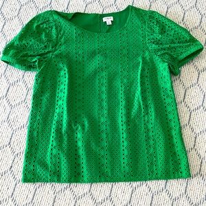 J CREW green eyelet top